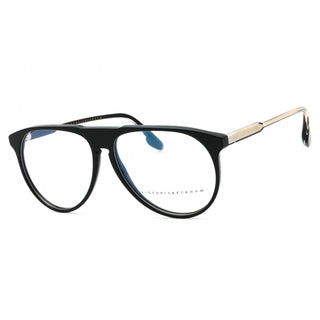 Black eyeglasses with gold accents on a white background