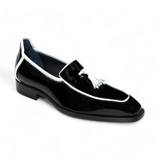 Chaussures pour hommes Duca Fano Mocassins habillés en cuir verni noir/blanc et velours, doublure en cuir (D1140)