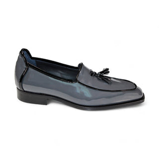 Duca Fano Men's Shoes Grey/Black Patent Leather-Velvet, Leather Lining Formal Loafers (D1141)