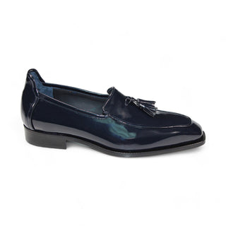 Chaussures pour hommes Duca Fano Mocassins habillés en cuir verni et velours bleu marine, doublure en cuir (D1139)