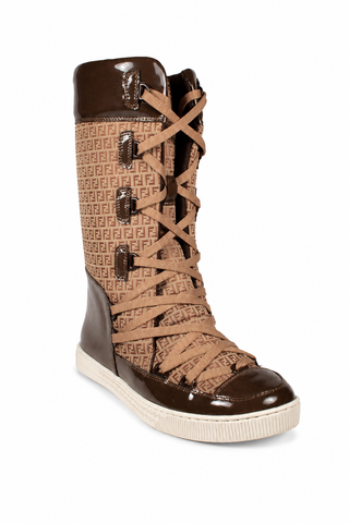 Fendi Boots Winter Snow Women's Boots Beige Zuccino (FFW41)
