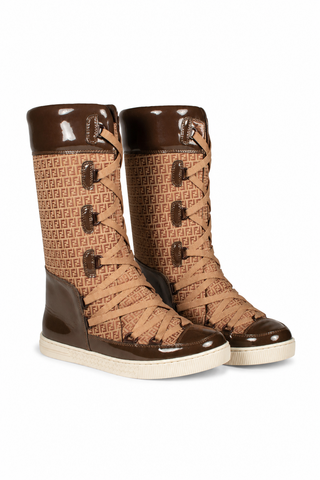 Fendi Boots Winter Snow Women's Boots Beige Zuccino (FFW41)