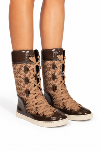 Fendi Boots Winter Snow Women's Boots Beige Zuccino (FFW41)