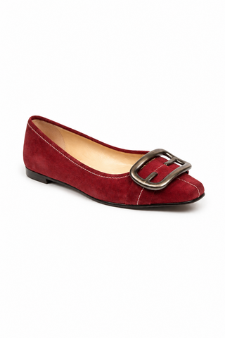 Fendi Designer Shoes for Women Flat Burgundy Suede shoes 8X2825 (FFW06)