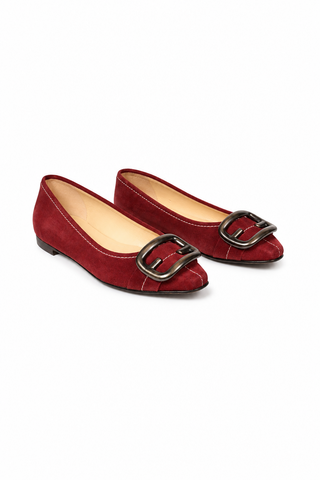 Fendi Designer Shoes for Women Flat Burgundy Suede shoes 8X2825 (FFW06)
