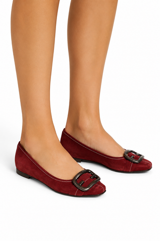 Fendi Designer Shoes for Women Flat Burgundy Suede shoes 8X2825 (FFW06)
