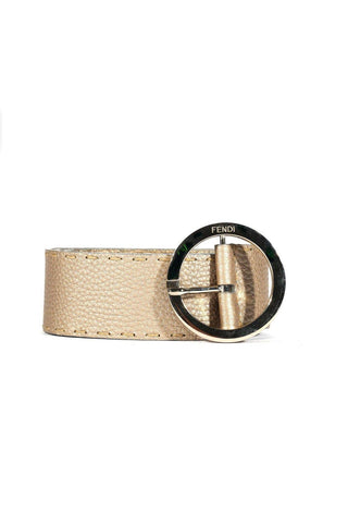 Fendi Wide Belt Selleria Calf Leather Metallic Beige Silver Hardware (FFB1519)