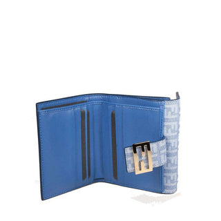 Fendi Wallet Women's Light Blue Canvas Zucchino Style Short French (FWW109)-AmbrogioShoes