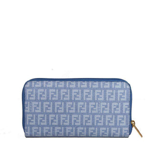 Fendi Women's Wallet Light Blue Canvas Zucchino Zip-Around Wallet (FWW102)-AmbrogioShoes