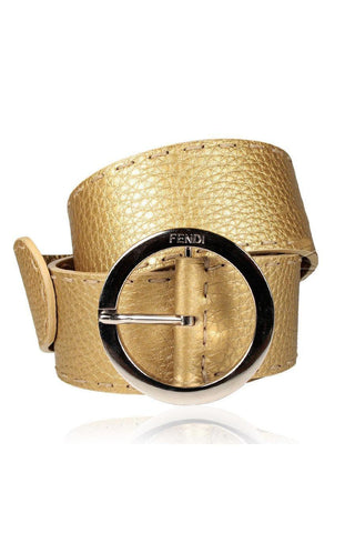Fendi Women's Wide Belt Selleria Calf Leather Metallic Brown Silver Hardware (FFB1518)