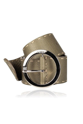 Fendi Women's Wide Belt Selleria Green Calf Leather Silver Hardware (FFB1516)