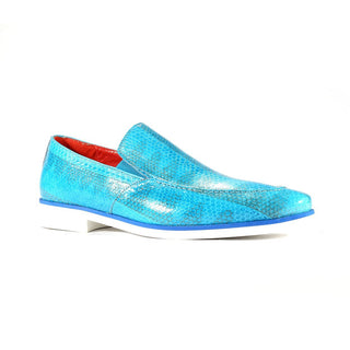 Fennix Daniel Men's Shoes Blue Turquoise Genuine Eel-Skin Slip-on Loafers (FXS2600)-AmbrogioShoes