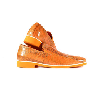 Fennix Daniel Men's Shoes Orange Python Print / Eel-Skin Slip-on Loafers (FXS2602)-AmbrogioShoes