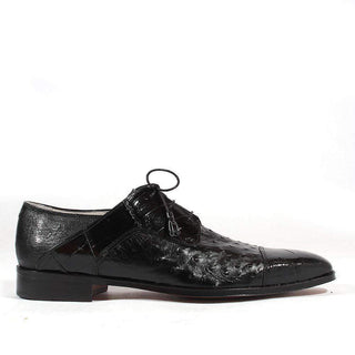 Fennix Shoes Mens Shoes Exotic Hornback Crocodile/Ostrich Black Oxfords (FX103)-AmbrogioShoes