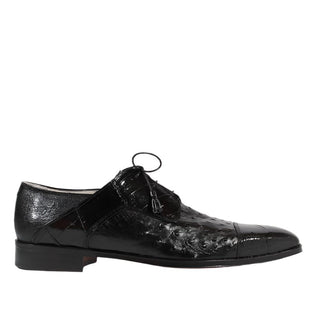 Fennix Designer Shoes Men's Exotic Hornback Crocodile/Ostrich Black Oxfords (FXS103)-AmbrogioShoes