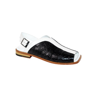 Fennix FX126 Men's Shoes Black/White Alligator/Calf Exotic Sandals (FX1088)-AmbrogioShoes