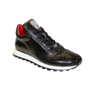 Fennix Felix Men's Shoes Black Alligator/Calf Leather Exotic Sneakers (FX1070)-AmbrogioShoes