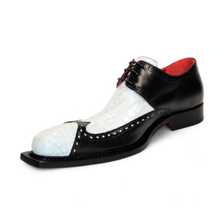 Fennix Harry Men's Shoes White/Black Alligator/Calf-Skin Leather Exotic Oxfords (FX1157)-AmbrogioShoes