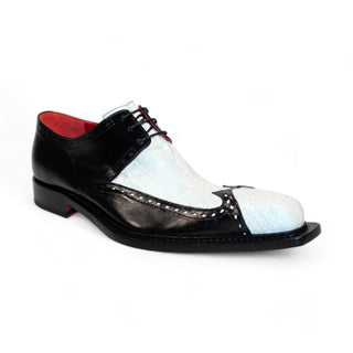 Fennix Harry Men's Shoes White/Black Alligator/Calf-Skin Leather Exotic Oxfords (FX1157)-AmbrogioShoes