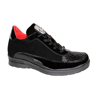 Fennix Karson Men's Shoes Black Patent Leather/Suede/Alligator Exotic Sneakers (FX1026)-AmbrogioShoes