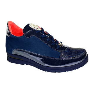 Fennix Karson Men's Shoes Navy Patent Leather/Suede/Alligator Exotic Sneakers (FX1027)-AmbrogioShoes