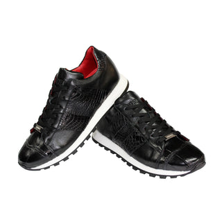 Fennix Toby Men's Shoes Black Alligator/Calf Leather Exotic Sneakers (FX1057)-AmbrogioShoes