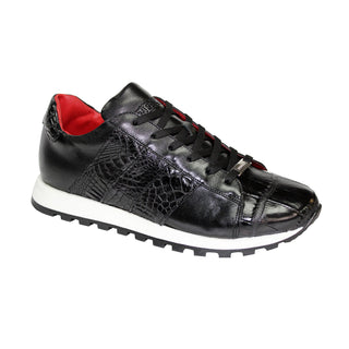 Fennix Toby Men's Shoes Black Alligator/Calf Leather Exotic Sneakers (FX1057)-AmbrogioShoes