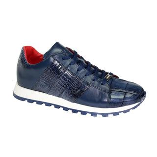 Fennix Toby Men's Shoes Navy Alligator/Calf Leather Exotic Sneakers (FX1058)-AmbrogioShoes