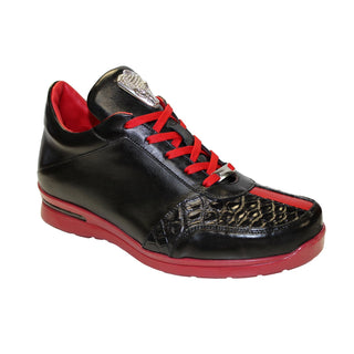 Fennix Tommy Men's Shoes Black/Red Alligator/Calf Leather Exotic Sneakers (FX1060)-AmbrogioShoes