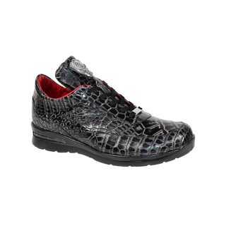 Fennix Xander Men's Shoes Black/Grey Crocodile Exotic Sneakers (FX1109)-AmbrogioShoes