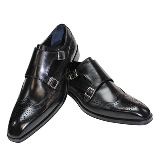 Firmani Noah Men's Shoes Black Calf-Skin Leather Monkstraps (FIR1010)-AmbrogioShoes