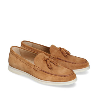 Franceschetti Amalfi Men's Shoes Light Brown Suede Leather Slip-On Tassels Sneakers (FCCT1012)-AmbrogioShoes