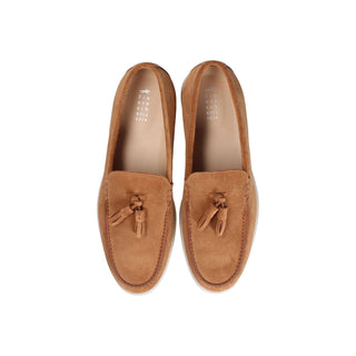 Franceschetti Amalfi Men's Shoes Light Brown Suede Leather Slip-On Tassels Sneakers (FCCT1012)-AmbrogioShoes