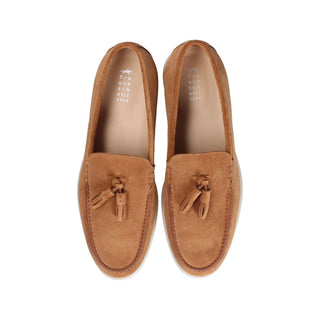 Franceschetti Amalfi Men's Shoes Light Brown Suede Leather Slip-On Tassels Sneakers (FCCT1012)-AmbrogioShoes