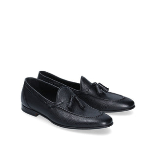 Franceschetti Fidenza Men's Shoes Black Full Grain Leather Tassels Loafers (FCCT1009)-AmbrogioShoes