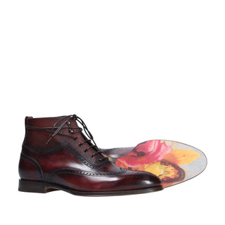 Franceschetti "Flowers" Men's Shoes Hand Painted Art Sole Lace-up Leather Boots (FCCT1068)-AmbrogioShoes