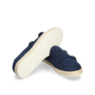 Franceschetti Maiori Men's Shoes Blue Suede Leather Double Buckle Sneakers (FCCT1000)-AmbrogioShoes