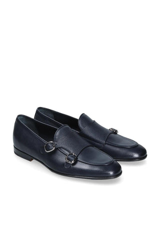 Franceschetti Ravenna Blue Tumbled Calf-Skin Leather Double Buckle Belgian Loafers (FCCT1002)-AmbrogioShoes