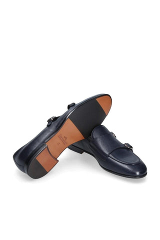 Franceschetti Ravenna Blue Tumbled Calf-Skin Leather Double Buckle Belgian Loafers (FCCT1002)