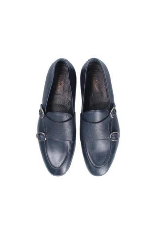 Franceschetti Ravenna Blue Tumbled Calf-Skin Leather Double Buckle Belgian Loafers (FCCT1002)