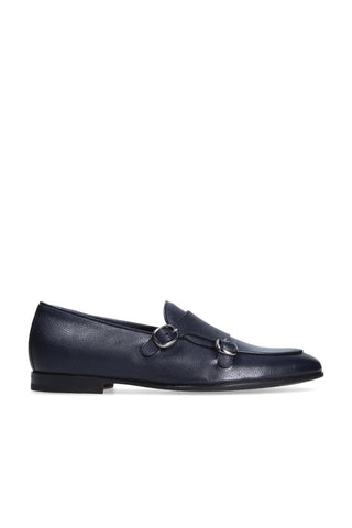 Franceschetti Ravenna Blue Tumbled Calf-Skin Leather Double Buckle Belgian Loafers (FCCT1002)-AmbrogioShoes