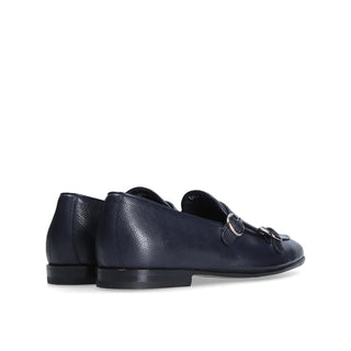 Franceschetti Ravenna Men's Shoes Blue Tumbled Calf-Skin Leather Double Buckle Belgian Loafers (FCCT1002)-AmbrogioShoes