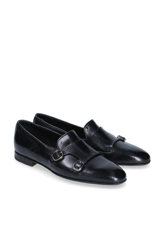Franceschetti Sirio Black Horse Leather Double Buckle Belgian Loafers (FCCT1004)-AmbrogioShoes