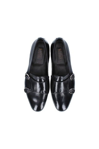 Franceschetti Sirio Black Horse Leather Double Buckle Belgian Loafers (FCCT1004)