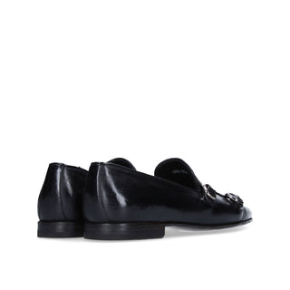 Franceschetti Sirio Men's Shoes Black Horse Leather Double Buckle Belgian Loafers (FCCT1004)-AmbrogioShoes