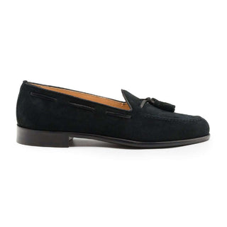 Zelli Italia Franco Men's Shoes Black Suede Calf-Skin Tassel Loafer (ZEL1025)