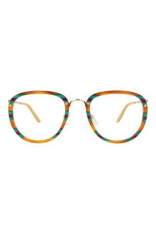 Gucci  Havana With Green Mother Of Pearl +  Bordeaux Web/Endura Gold Eyeglasses