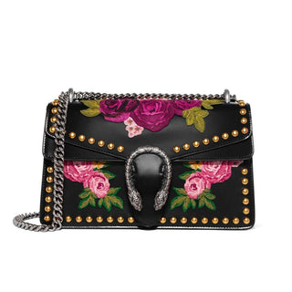 GUCCI Dionysus Studded Floral Embroidered Handbag Black Leather 400249-AmbrogioShoes