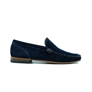 Giovacchini Diego Men's Shoes Blue Perforated Suede Leather Slip-On Loafers (GVCN1012)-AmbrogioShoes