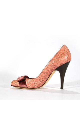 Giuseppe Zanotti Women's Designer Shoes Pink Crocodile Embossed Leather/ Velvet Pumps (Z1001)